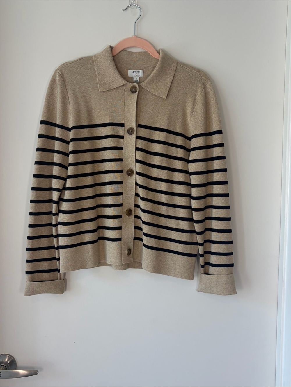 J.Crew NWT Cotton Collared Striped Cardigan Sweater Medium
